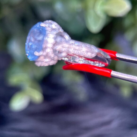 Silver 925 Blue Stone with Cz Ring - Picture 10 of 12